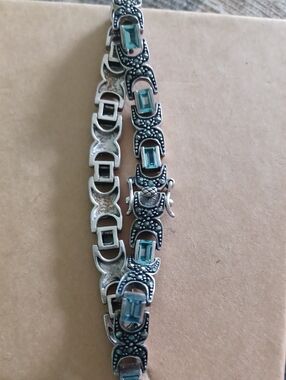 Source Unknown Silver Bracelet with Teal Blue Rectangular Stones